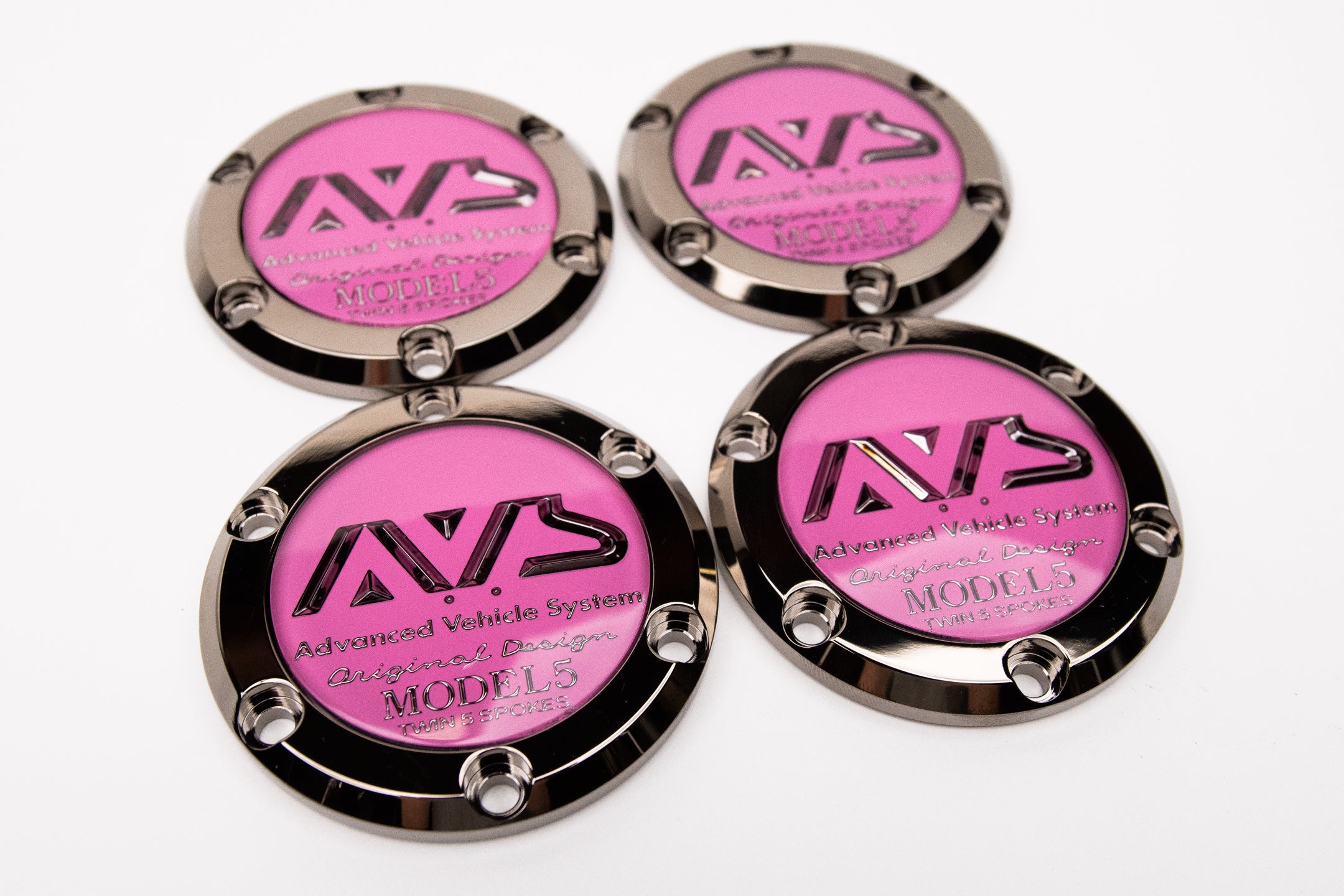 Yokohama AVS Model 5 Reproduction Center Caps *Dark Pink / Black Chrome *